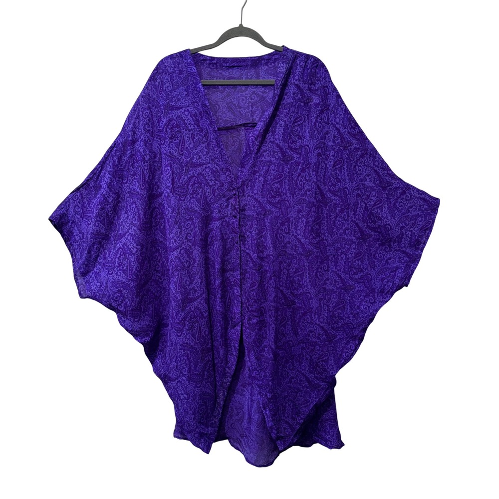 Indie Ella Udaya Kaftan Kimono Women One Size Royal Purple Silk Paisley Resort